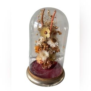 Vintage Glass Cloche Dome with Dried Flowers